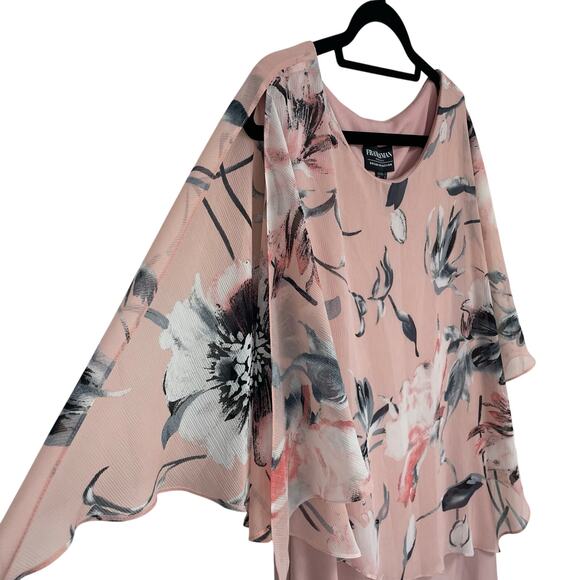Frank Lyman Montreal Overlay Floral Print Dress Light Pink Womens Plus Size 18 - Picture 4 of 7